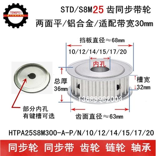 32齿宽 两面平 同步轮 S8M25齿 内孔10/12/14/15/17/20 同步带轮