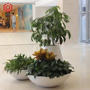 美陈创意商场玻璃钢组合花盆落地大花瓶花缸酒店走廊门前绿植摆件