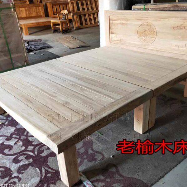 北方老榆木家具单人双人学生宿舍旅馆家用全实木大床客厅卧室家具