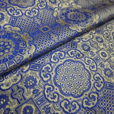 特！泥金底宝蓝色宝相花纹团花纹中式织锦缎布料云锦丝绸缎子面料