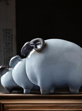大宋官窑三羊开 泰招财聚财收藏摆件陶瓷哥窑家居装饰茶宠开 业礼