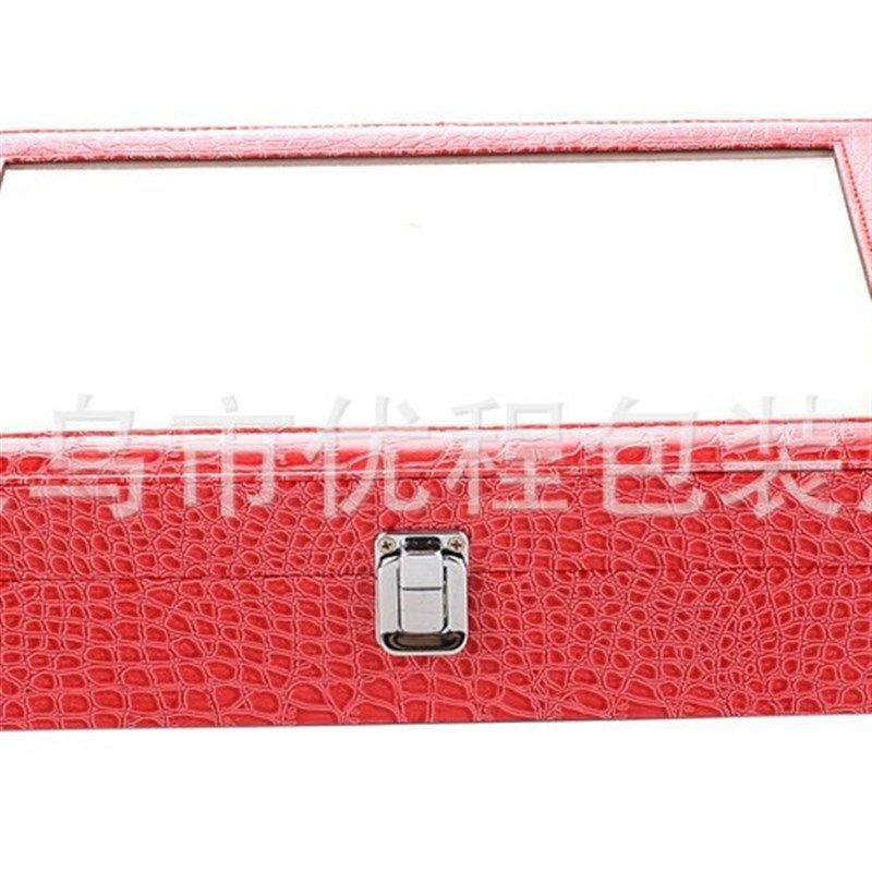 现货玫红8格眼镜展示盒木质太阳眼镜盒pu眼镜收纳盒