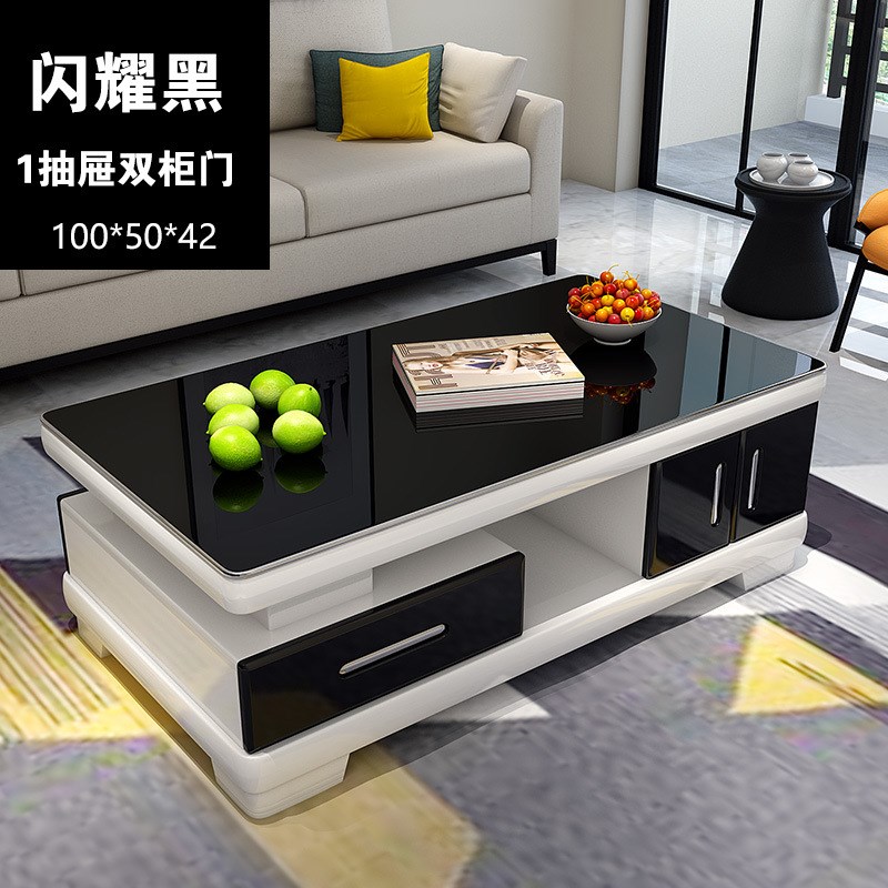 z%现代简约钢琴烤漆茶几桌钢化玻璃面家用客厅小户型茶几电视柜组