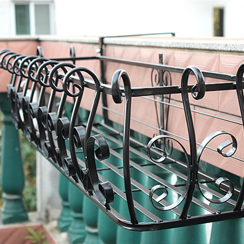 包邮铁艺阳台栏杆护栏悬挂式花架户外窗台壁挂花T盆架植物架置物