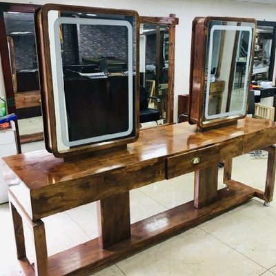 网红实木镜台美发镜子理发店柜子一体带柜发廊专用烫染桌潮款双面