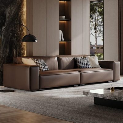 意式轻奢极简豆腐块真皮沙发客厅小户型现代简约直排贵妃黑色沙发