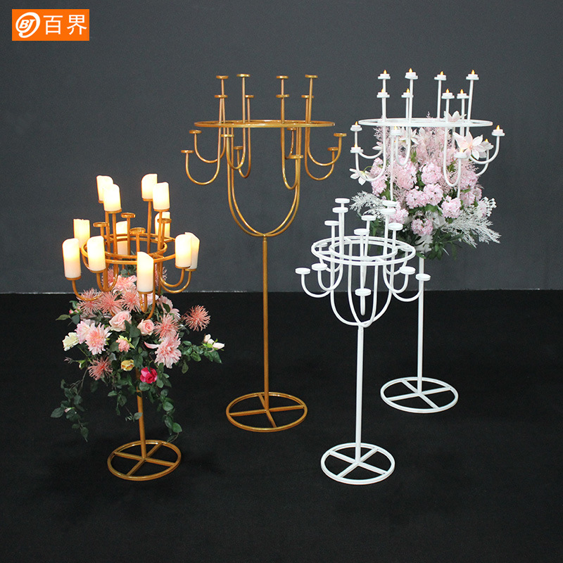 新款婚庆道具大型落地烛台路引插花装饰花器婚礼舞台W布置t台摆件