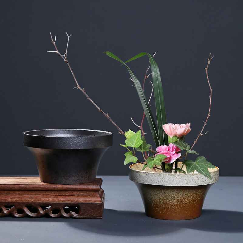 剑山插花器皿禅意l日式花盆花器复古陶瓷水培鲜花插花底座中式花