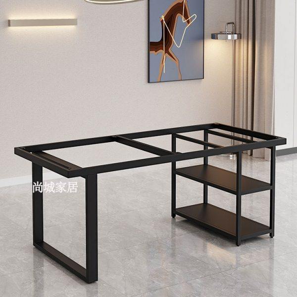 岩板茶台双层桌脚大理石桌子腿支架大板茶桌钢架会议黑色极简桌腿