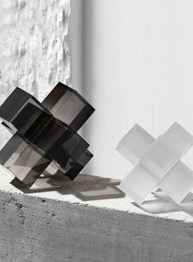 轻奢水晶十字摆件现代桌面酒店北欧样板房透明玻璃装饰品送礼物