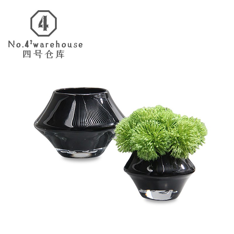 简约现代黑色飞碟手工o琉璃花瓶样板间玄关展架洽谈室桌面插花摆