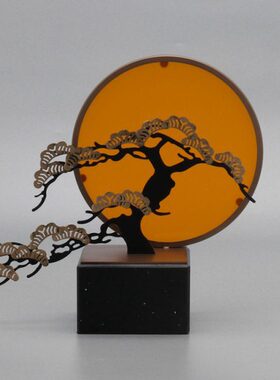 新中式创意铁艺迎客松摆件酒店茶室玄关摆设禅意艺术雕塑软装饰品