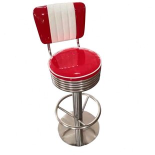 美国复古红色酒吧KTV吧台凳子前台圆凳商用高脚椅子铁艺美甲店用