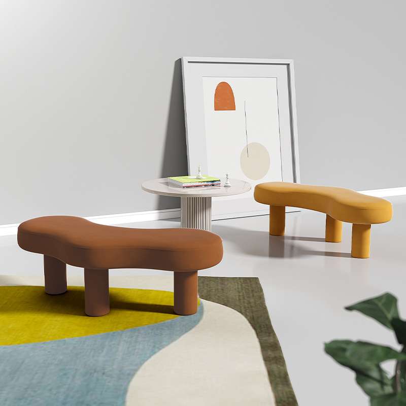 网红异形沙发轻奢服装店弧形转角布艺创意个性三角凳客厅沙发