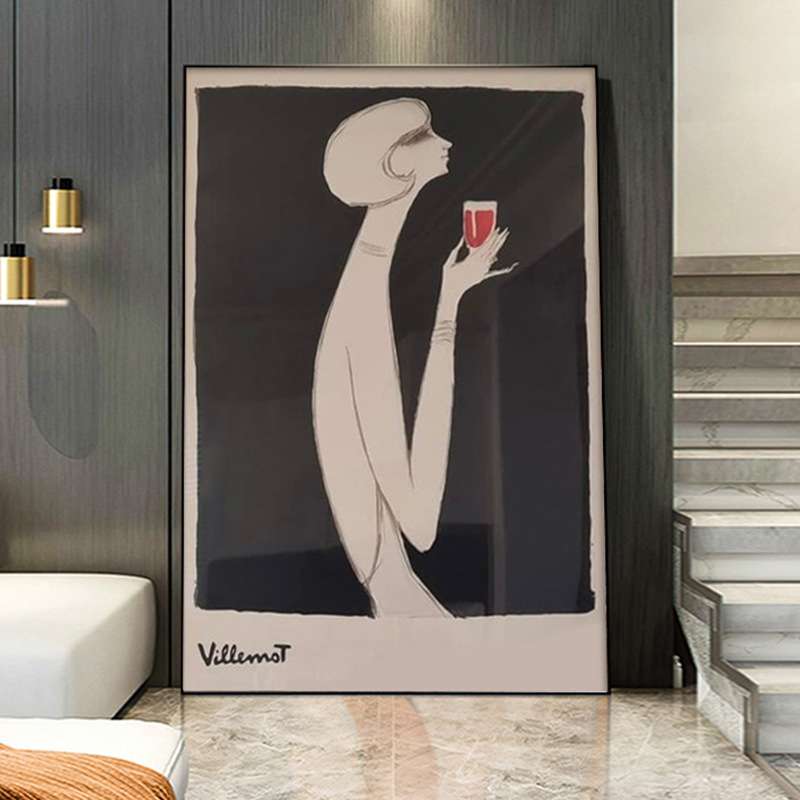 黑白抽象艺术拿酒杯人物轻奢装饰画玄关过道餐厅挂画大幅落地壁画图片