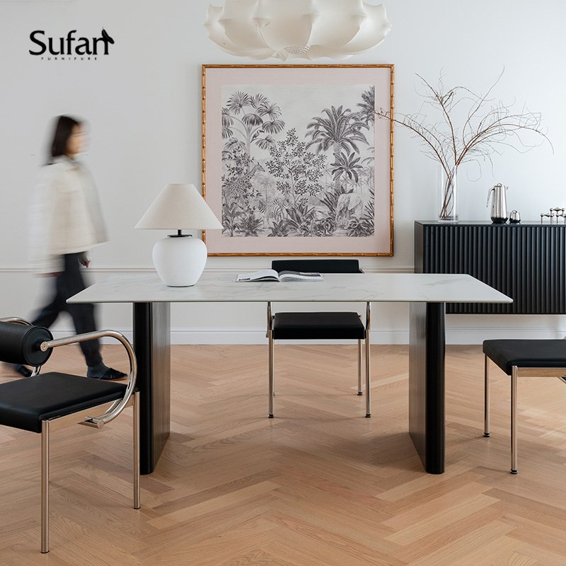 舒梵克勒斯岩板餐桌/法式轻奢家用饭桌现代简约长方形桌防划耐用