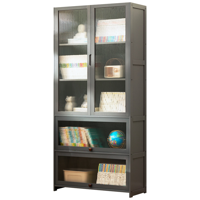 书柜现代简约带门防尘格子柜实木书架窄柜置物收纳柜组合立柜落地