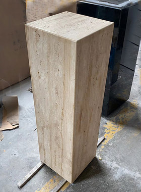 哑光天然洞石大理石底座酒店别墅装饰立柱工艺品摆饰底座高端定制