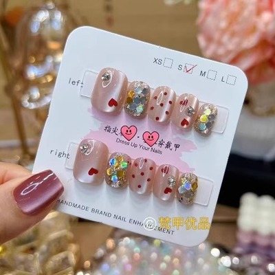 梵甲优品C383爱心波点猫眼穿戴甲