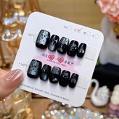 梵甲优品C391黑色小熊猫眼可拆卸穿戴美甲 10片装