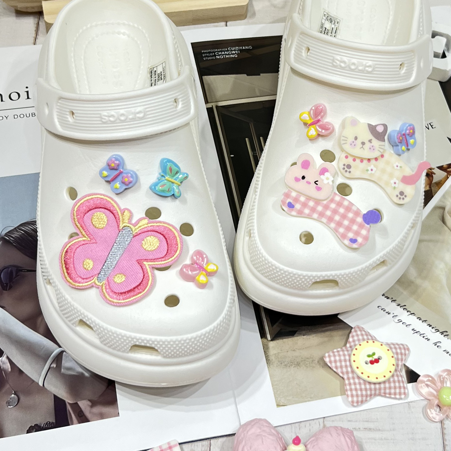 小猫蝴蝶洞洞鞋配饰鞋花