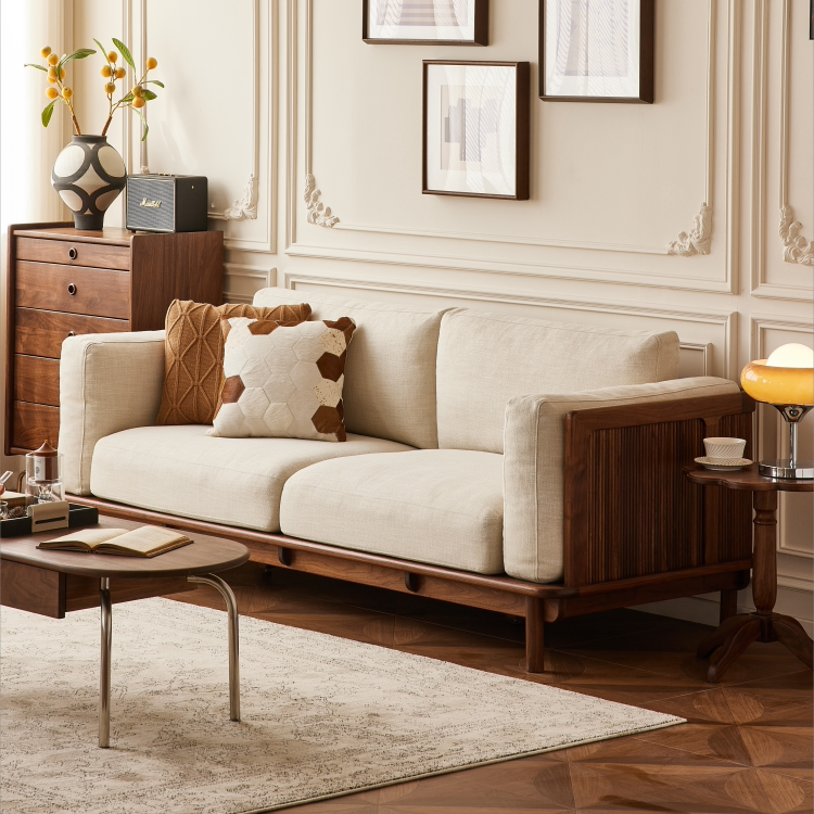 传匠木作“朵可丽”北美黑胡桃木沙发中古风实木沙发