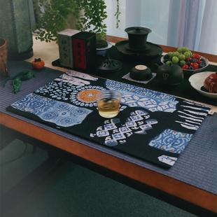 棉麻印花吸水小茶垫复古中式禅意茶席一人干泡茶布艺桌垫喝茶桌布