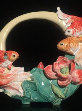 石湾公仔陶瓷创意家居客厅博古架电视柜饰品摆件植物工艺乔迁礼品