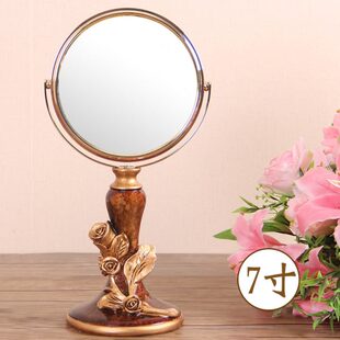 欧式复古小镜子宿舍桌面化妆镜立式双面旋转台面镜少女台式公主镜
