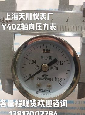 上海天川Y-40Z轴向压力表0-0.1/0.25/0.4/0.6/1/2.5/1.6MPA气压表