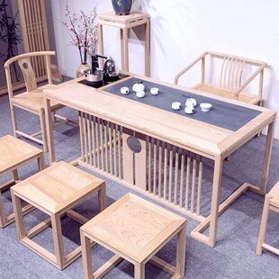 新中式白蜡木茶桌椅组合禅意实木茶室家具大板功夫喝泡茶台办公室