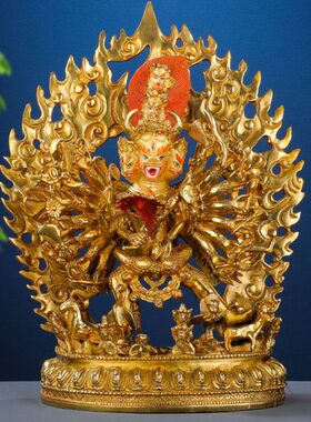 大威德金刚佛像纯铜全鎏金10寸黑财神大势至菩萨愤怒文殊莲师佛像