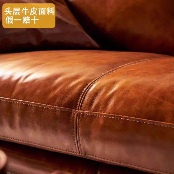 头层牛皮沙发垫皮套定做油蜡皮中式实木复古真皮高密度海绵订制