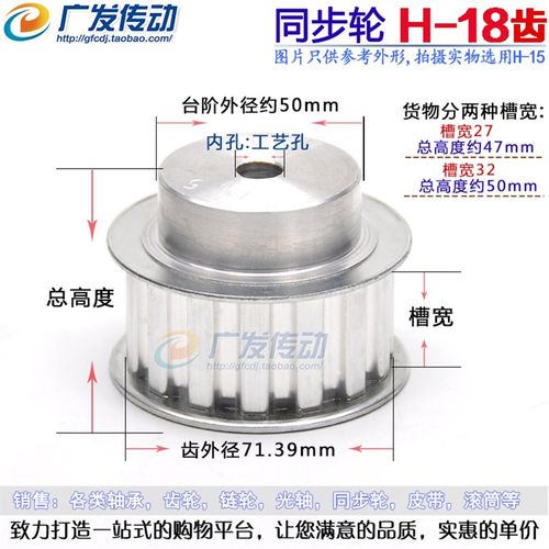H18 H型铝合金同步带轮 同步轮齿数18 齿距12.7mm 带宽27/32