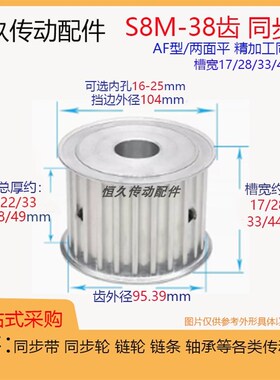 两面平同步轮S8M38齿38T 槽宽17/28/33/44 AF型传动皮带轮 精内孔