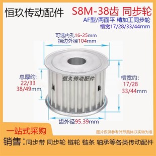 槽宽17 AF型传动皮带轮 精内孔 两面平同步轮S8M38齿38T