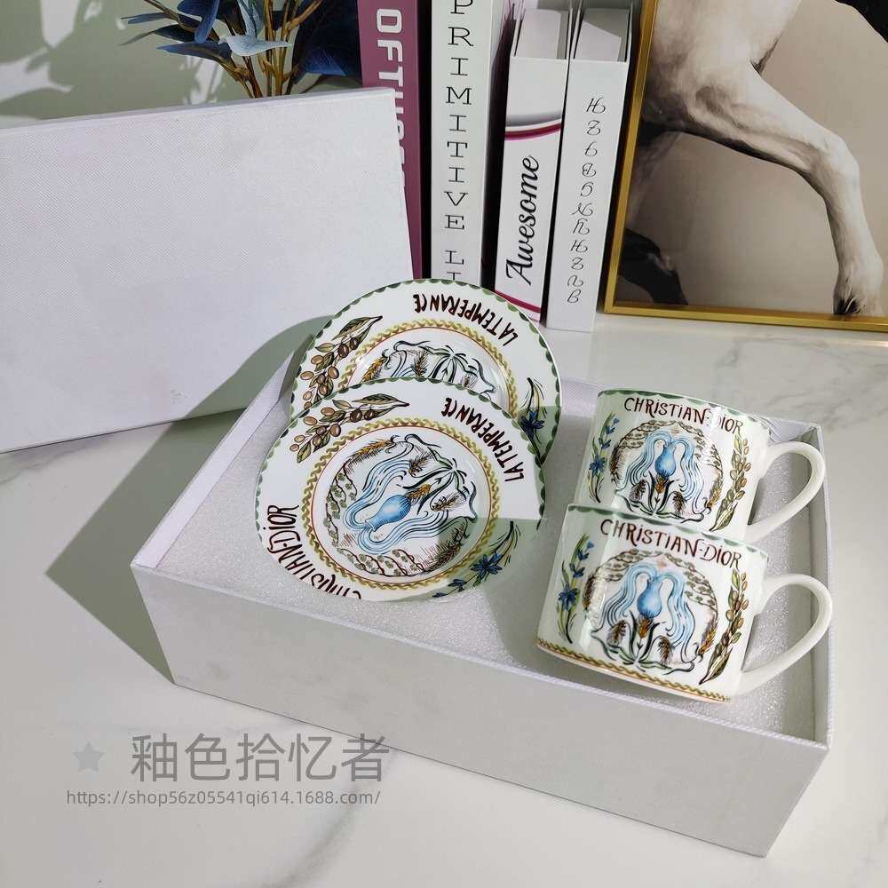 欧式复古250毫升咖啡杯碟太阳星星月亮拿铁骨瓷杯子跨境热销茶杯