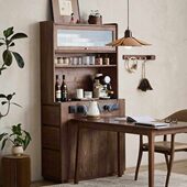 北欧黑胡桃木窄岛台小户型实木餐边柜储物柜靠墙窄型岩板中岛台柜