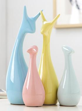 一家四口鹿家客厅酒柜房间桌面小摆设饰品陶瓷现代可及豪华高端