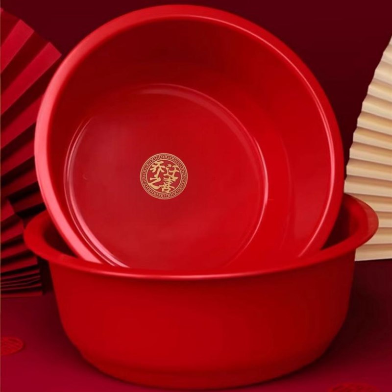 结婚红桶提手带盖大号子孙桶乔迁之喜加厚喜事塑料桶搬.家红色喜