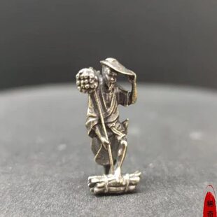 黄铜微景观造景古风人物挑柴老翁小摆件樵夫奇石山水盆景假山装饰