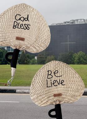 Twomiles二英里创意手工编织刺绣文化扇子夏季驱蚊芭蕉随身蒲扇