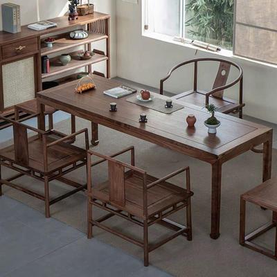 新中式实木茶桌椅组合茶台禅意老榆木干泡台茶艺桌胡桃木茶室家具