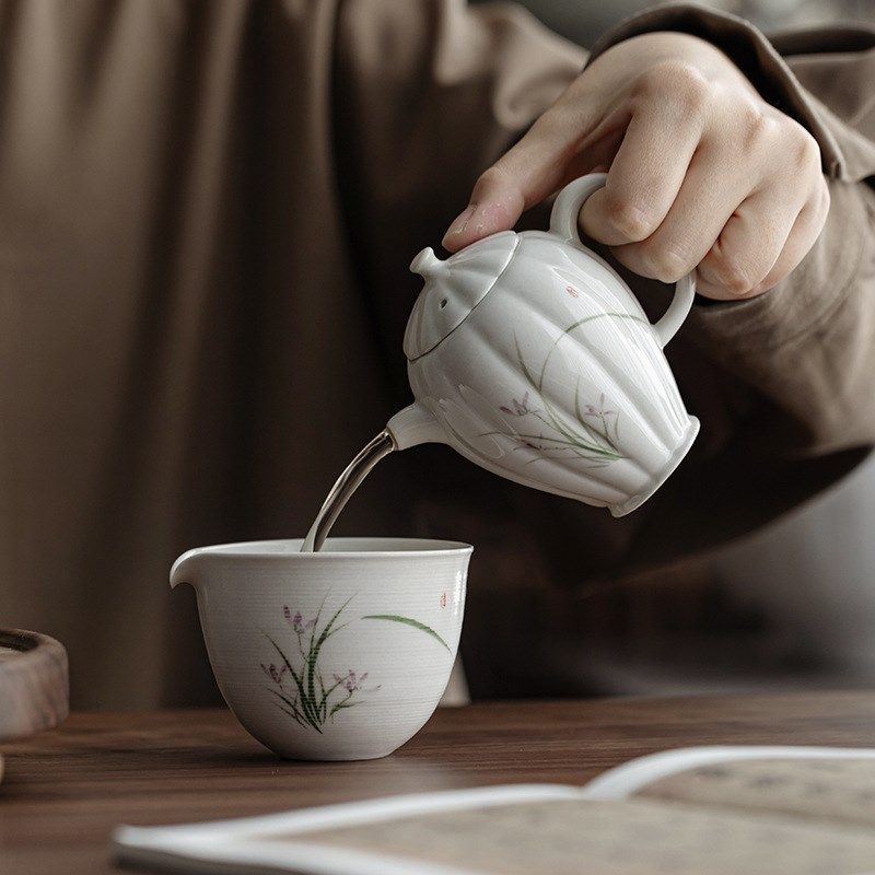 草木灰釉下彩纯手绘兰花陶瓷茶壶泡茶家用单壶一人专用小茶壶,餐饮具,茶壶,淘宝优惠券,粉丝福利购,淘宝优惠卷