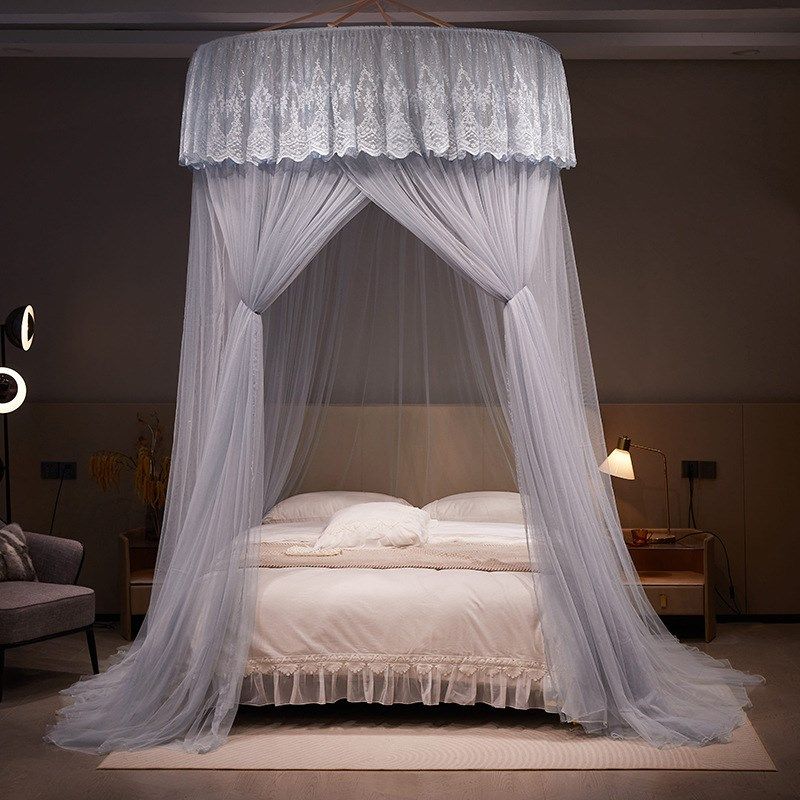 跨境新款圆顶吊顶免安装蚊帐加大加密直径1.5米公主风落地式床幔