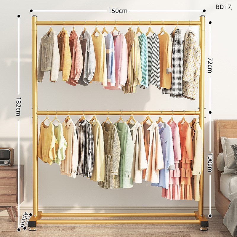双层衣帽架落地卧室挂衣架家用衣架阳台单杆式晾衣架简易架子