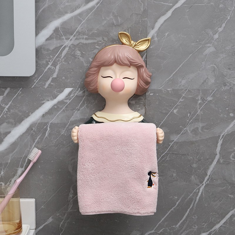 家居浴室厕所纸巾卷纸收纳盒 卫生间PVC泡泡女孩免打孔卷纸筒