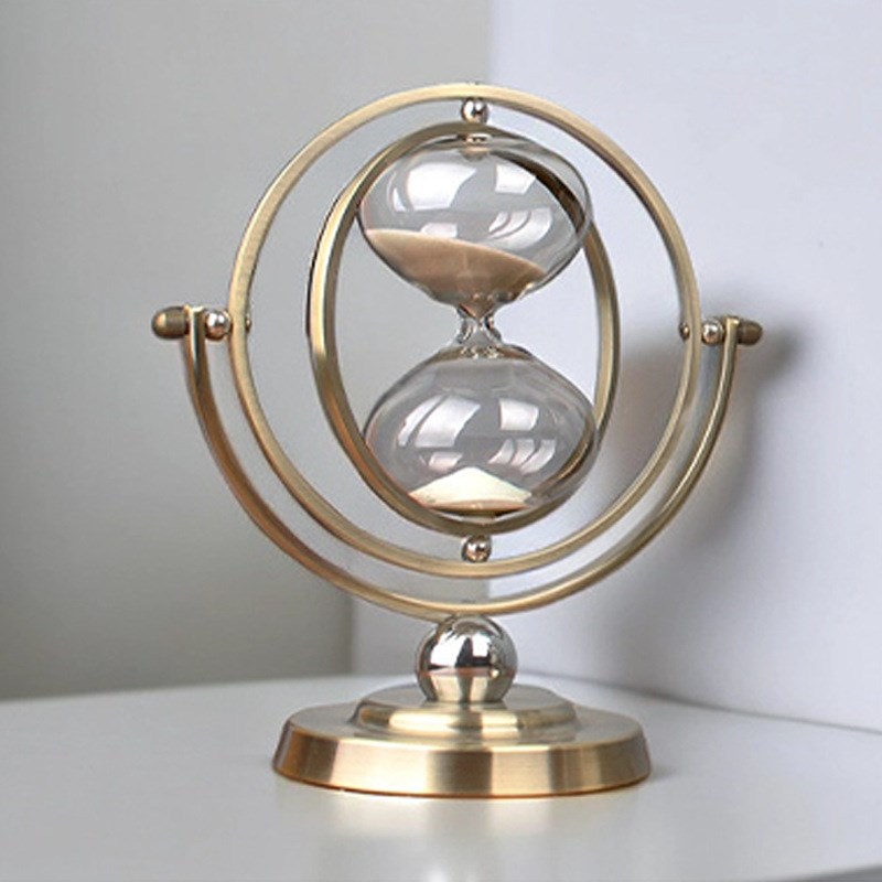 五金旋转地球仪沙漏计时器金属创意摆件家居礼品流沙工艺品装饰品