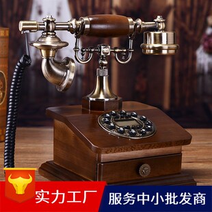 老式实木欧式电话机仿古电话机中式复古电话美式插线家用座机电话