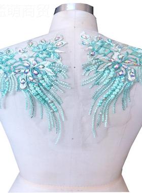 花彩色RIS烫钻刺绣花贴 钉珍珠蕾丝面料牛仔演裙裤童装出服边辅料